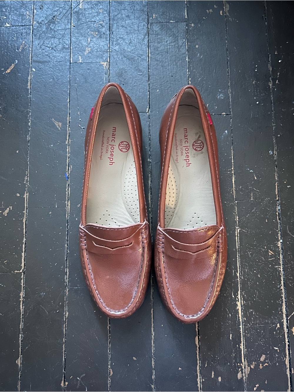 Marc Joseph Cognac Brown Leather Penny Loafers